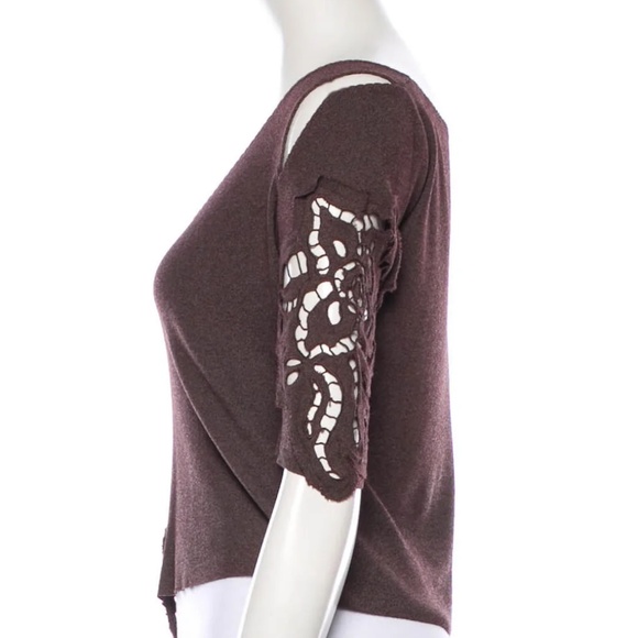 Sexy Roberto Cavalli Dark Brow Stretch Blouse Top with Floral Appliqué S - Picture 2 of 3